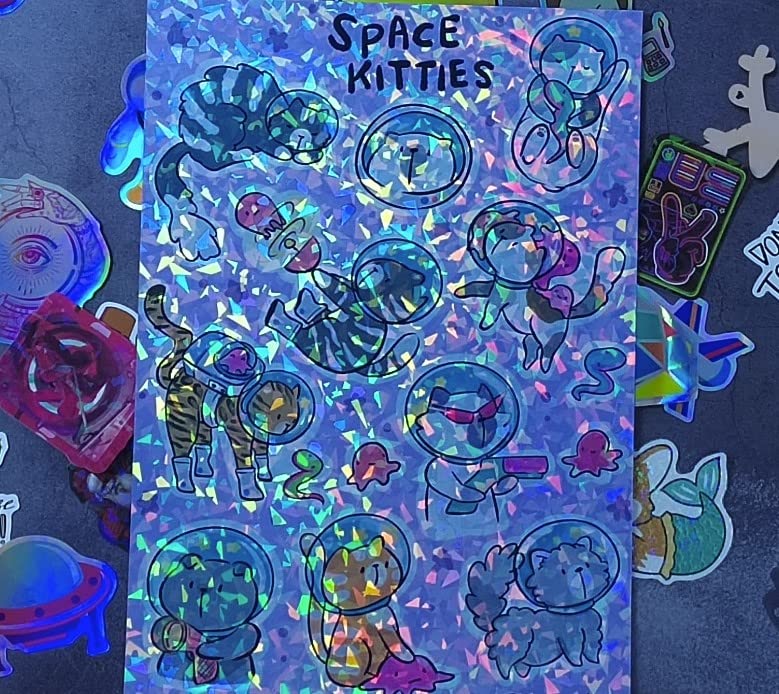 20 Sheets Holographic Sticker Paper 8.5 x 11 Inch - Waterproof Printable Vinyl Stickers for Inkjet/Laser Printer - DIY Rainbow Broken Glass Decals for Laptops, Water Bottles & Scrapbooking