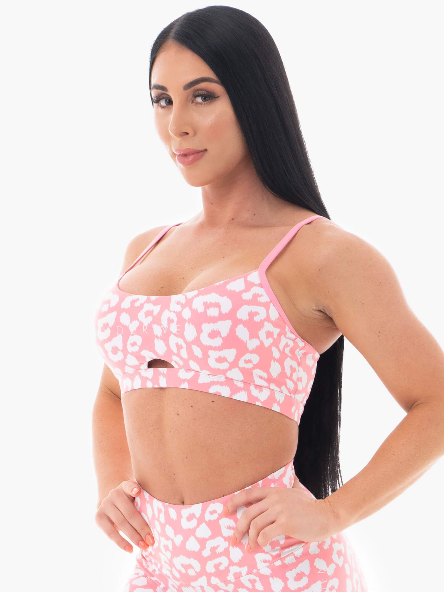 Pink Leopard Print Animal Sports Bra - Women's Workout Top for Yoga, Running & Gym - Breathable & Supportive Activewear
