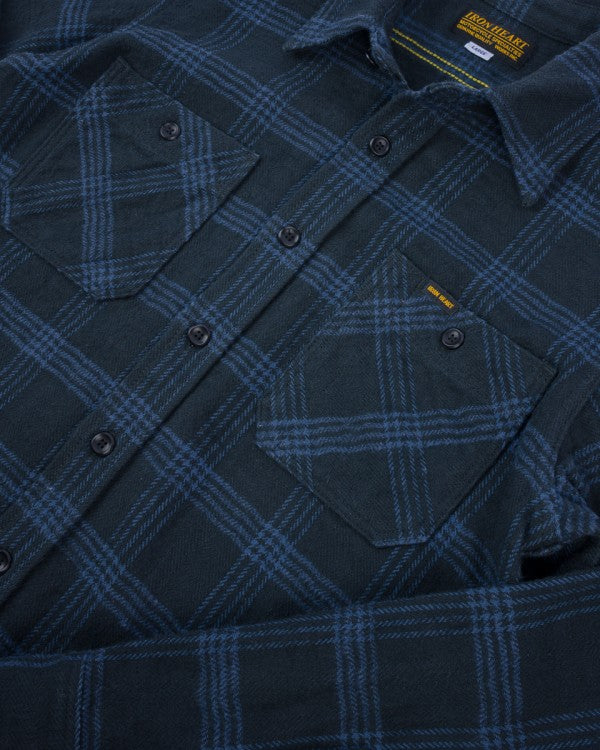 Iron Heart IHSH-408 12oz Heavyweight Slub Flannel Checkered Work Shirt - Black | Durable Men's Shirt for Outdoor Work & Casual Wear