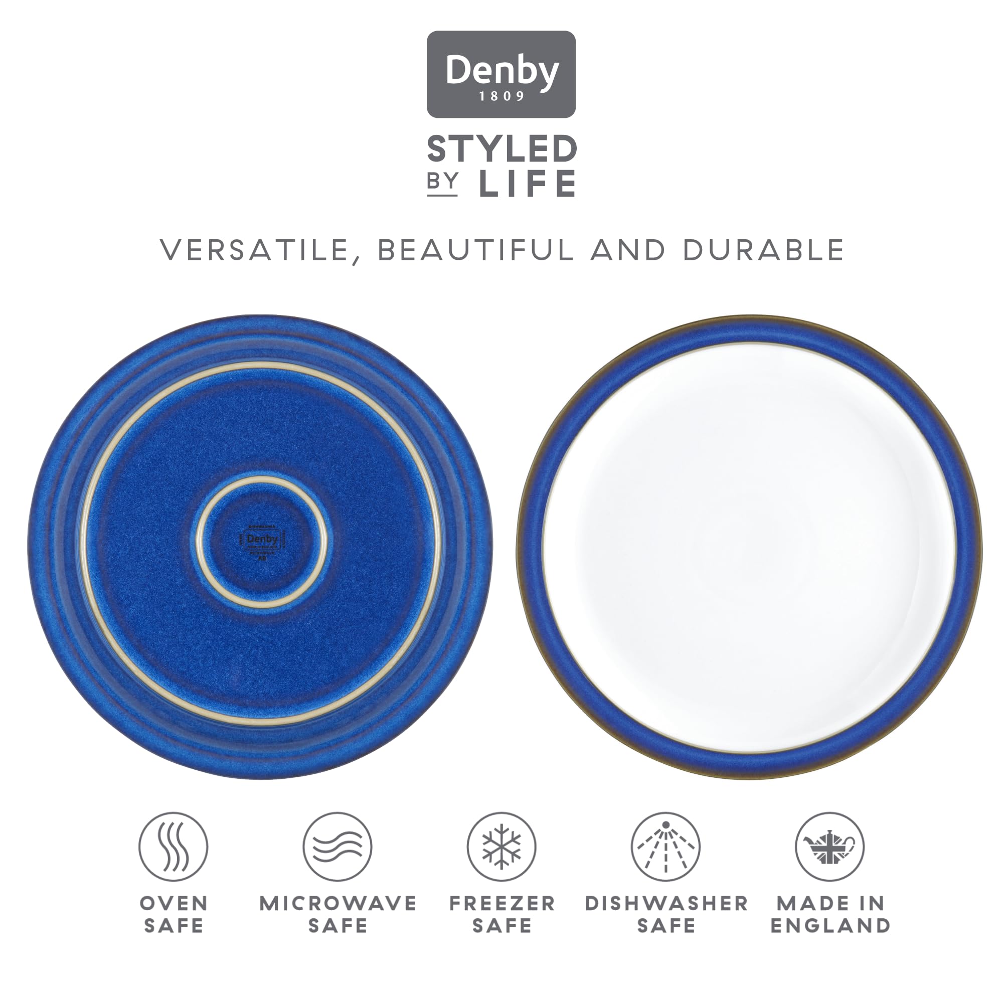 Denby Imperial Blue 2-Piece Dinner Plate Set – Elegant Stoneware Dinner Plates for Formal Dining & Entertaining – Perfect for Restaurants, Weddings, and Special Occasions