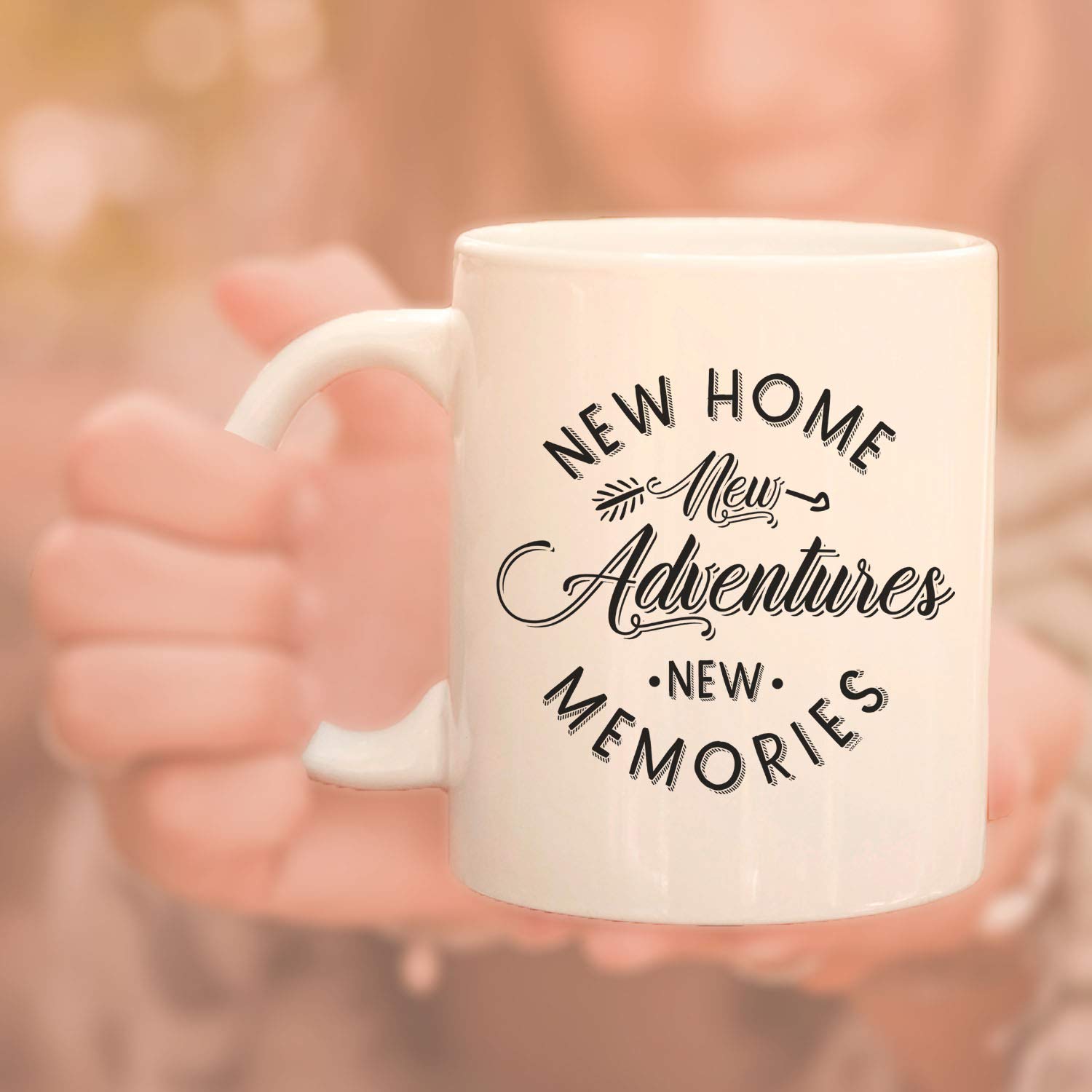 Veracco White Ceramic Coffee Mug - Funny Gift for Coffee Lovers, Bachelor Party Favors, Housewarming Present - Perfect for Home, Office & Gifting (New Home, New Adventures, New Memories)