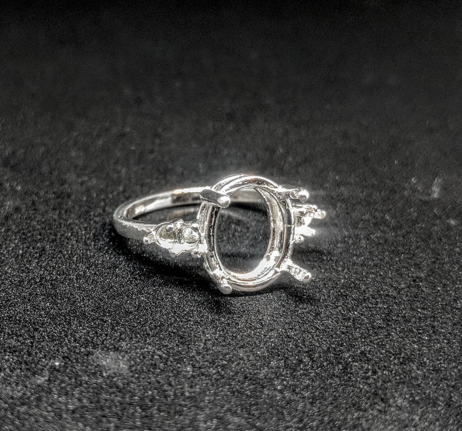 10X8mm & 14X12mm Oval Double Accent Sterling Silver or 14K Gold Ring Setting - Size 7 (Pre-Notched) for Jewelry Making, Engagement Rings & Wedding Bands