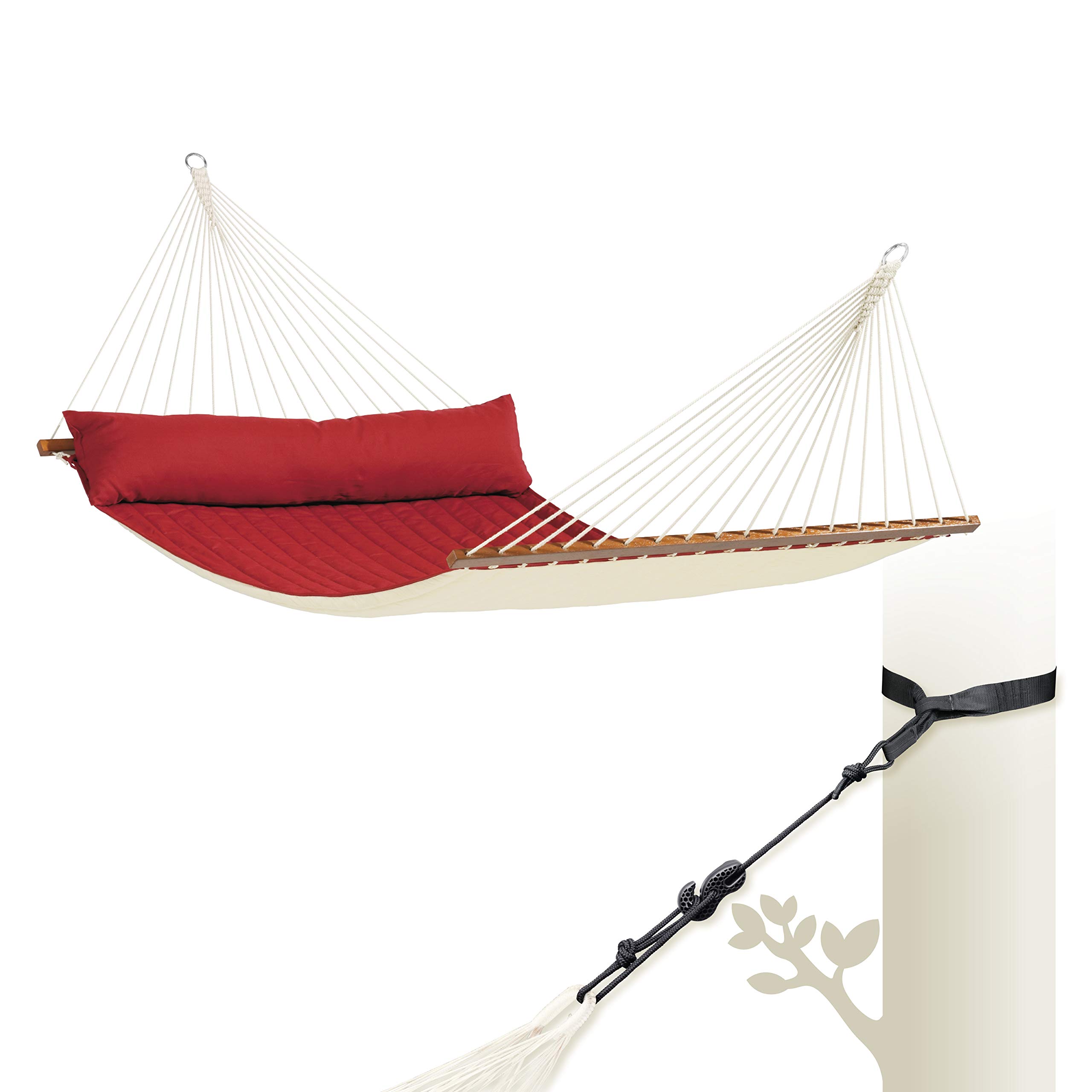 LA SIESTA® Alabama Quilted Double Hammock with Spreader Bar - Weatherproof Outdoor 2-Person Hammock Bed, XL King Size in Red Pepper - Includes Tree Straps for Beams & Posts - Perfect for Backyard Relaxation, Camping & Beach Lounging