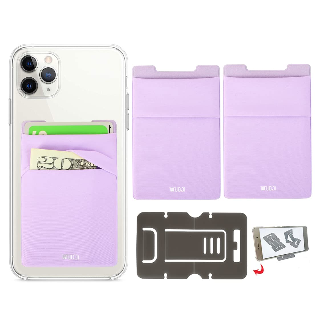 RFID Blocking Phone Wallet - Ultra Slim Self Adhesive Credit Card Holder for iPhone & Android - Secure Card Sleeves Sticker with Double Protection (Light Purple, 2 Pack) - Perfect for Travel, Commuting & Everyday Use
