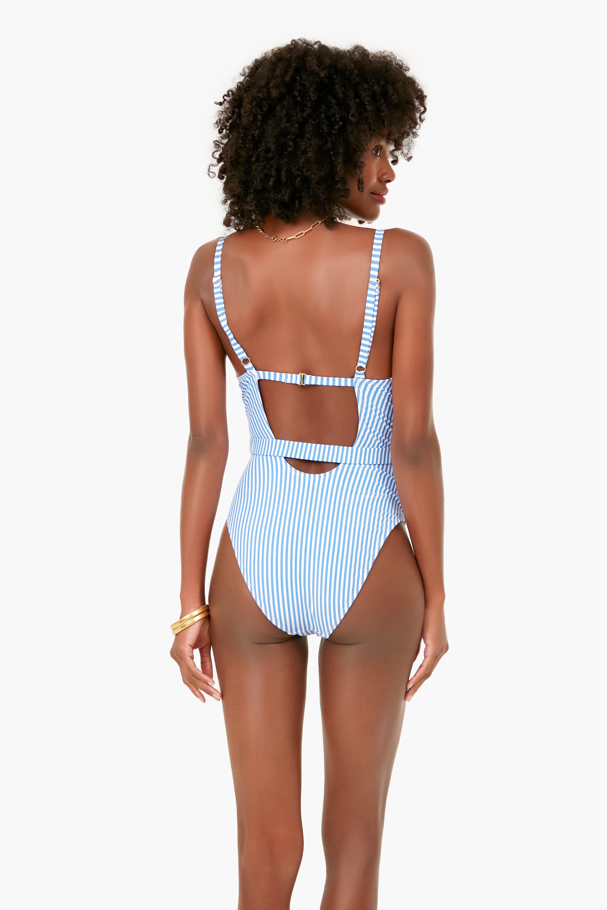 Blue Jean & White Danielle One Piece Swimsuit - Stylish Women's Bathing Suit for Beach, Pool & Summer Vacations