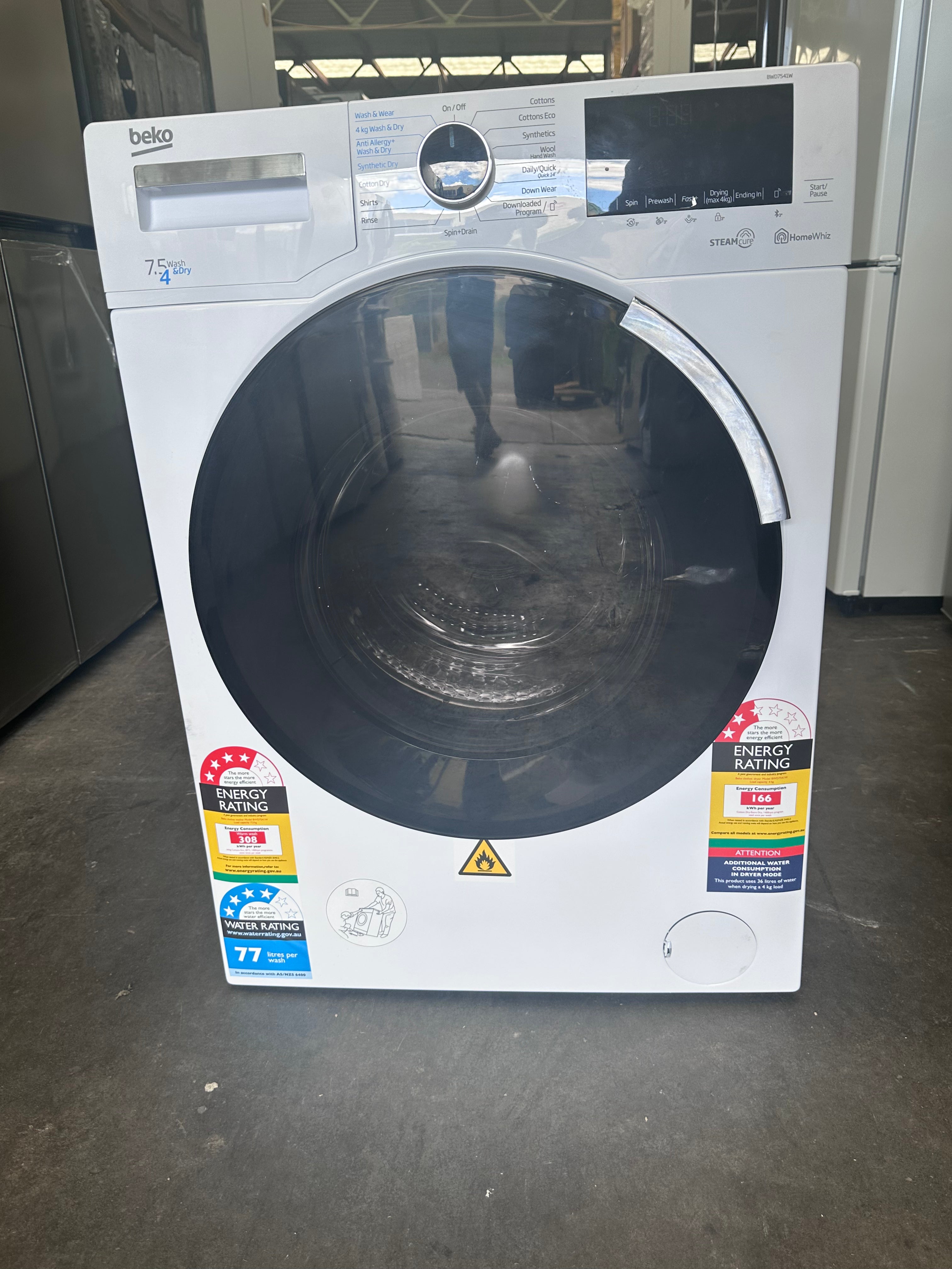 Beko 7.5kg/4kg Washer Dryer Combo with SteamCure - Energy Efficient Laundry Machine for Small Spaces [Factory Second] | Perfect for Apartments, RVs & Tiny Homes