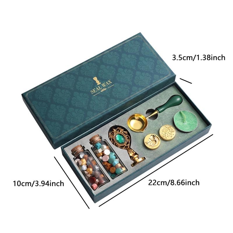 HEEPI Wax Seal Stamp Kit with Sealing Wax Beads, Candles, Melting Spoon & Wooden Handle - Romantic Love Design for DIY Crafts, Wedding Invitations, Gift Wrapping & Calligraphy Projects