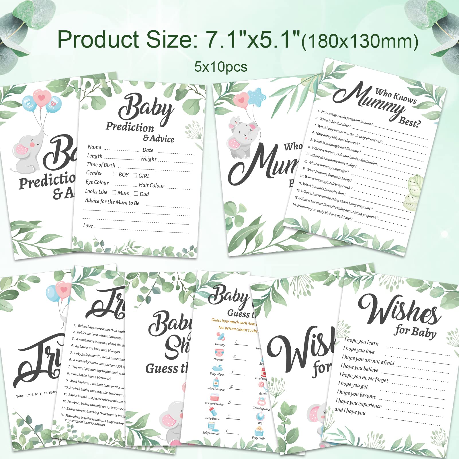 HOWAF Baby Shower Games Set - 50 Neutral Unisex Baby Prediction Cards (Who Knows Mommy Best, Guess the Weight & Date) - Fun Baby Shower Party Games & Decorations for Coed Showers, Gender Reveals & Newborn Celebrations - Perfect for Indoor & Outdoor Baby Showers