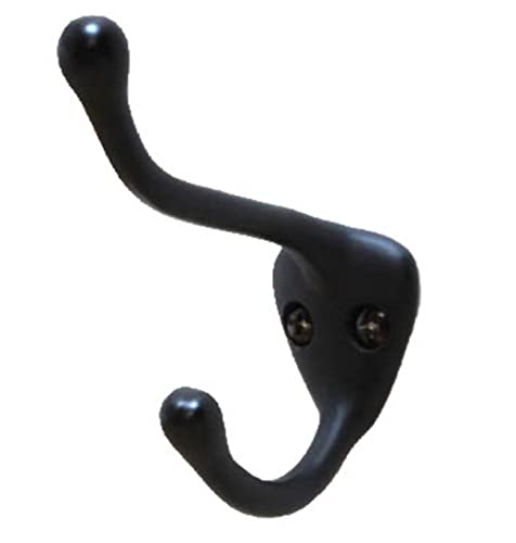 Residential Essentials 10601BK Vertical Double Robe Hook - Heavy Duty Wall Mounted Coat Hanger for Bathroom, Bedroom & Entryway Organization