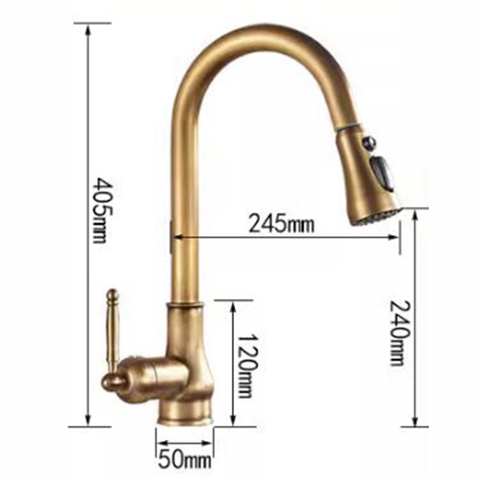 Antique Brass Pull-Out Spray Kitchen Sink Faucet - Hot & Cold Water Swivel Spout for Modern & Farmhouse Style Kitchens - Perfect for Washing Dishes, Filling Pots & Cleaning Vegetables