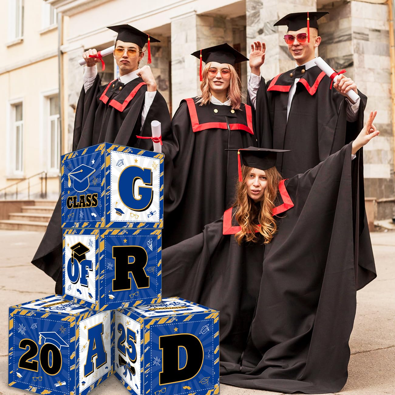 Class of 2025 Graduation Decorations - Blue & Gold Balloon Gift Box Set with GRAD Letters | High School & College Graduation Party Supplies | Perfect for Graduation Announcements, Open House Decor & Photo Backdrops