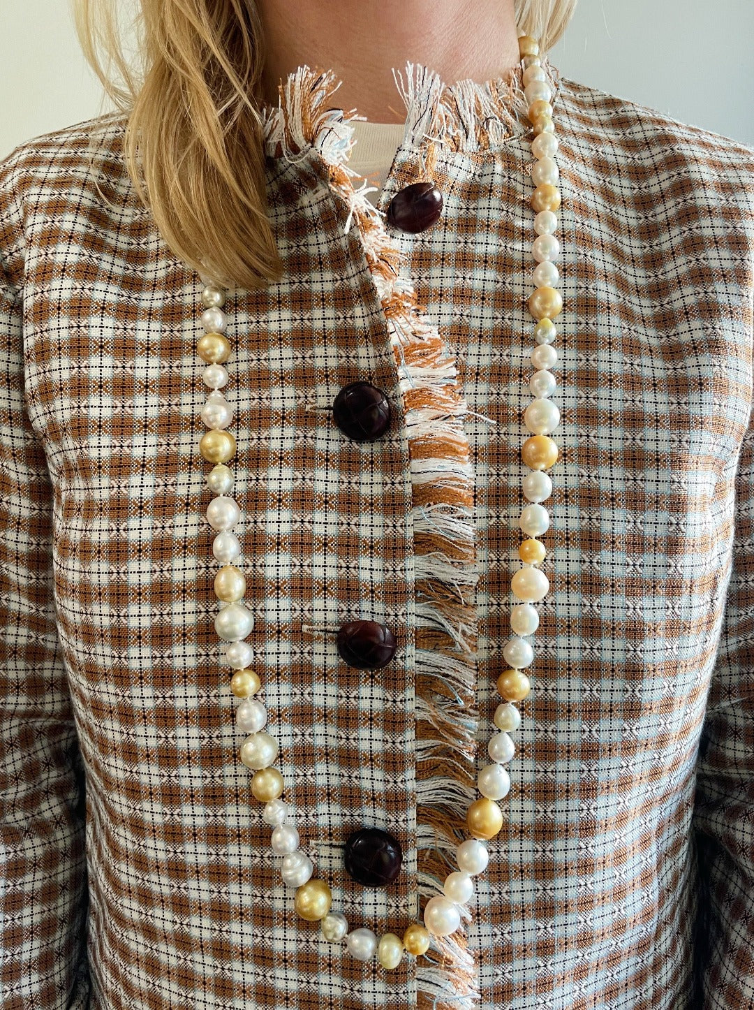 14K Gold Toggle Clasp Necklace with Golden & White South Sea Pearls - Elegant Jewelry for Weddings, Parties & Special Occasions