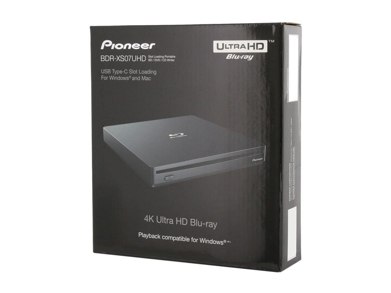 Pioneer BDR-XS07UHD 6x Slot Loading Portable USB 3.1 External Blu-ray DVD CD Burner - Supports BDXL & M-Disc - Black | for Laptop, Desktop, Home Theater & Media Backup