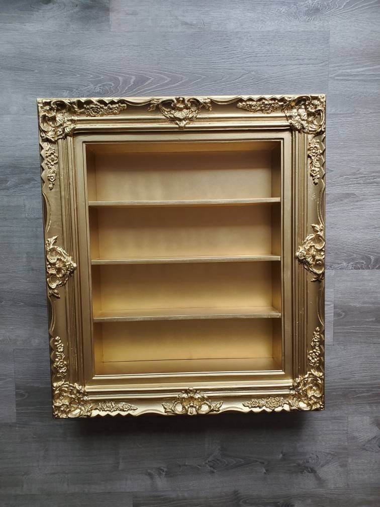 20x24 Ornate Gold Wall Frame Display - Elegant Spice Rack & Essential Oil Shelf Organizer for Kitchen, Bathroom, or Living Room Decor - Perfect for Home Storage and Display