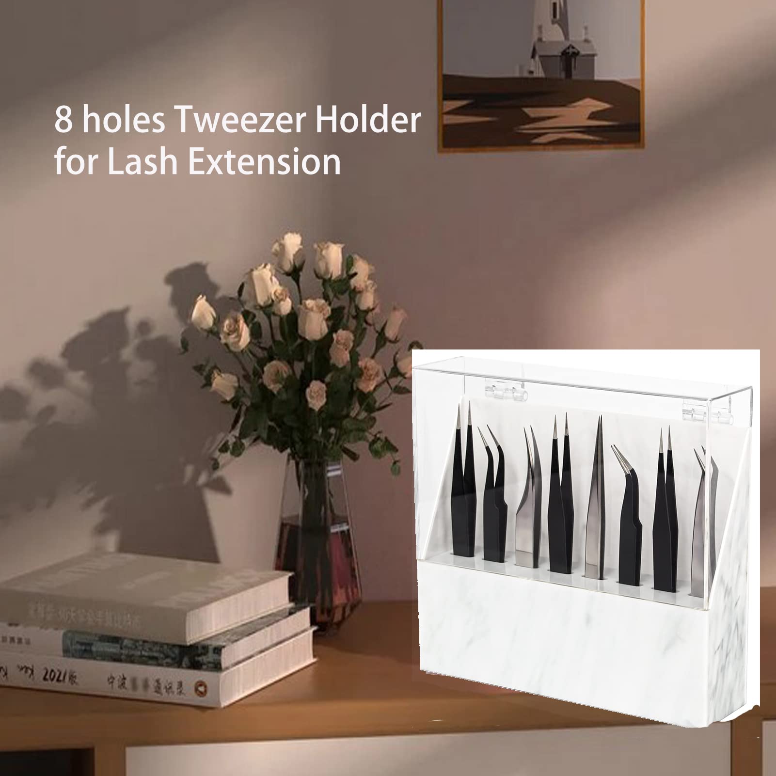 Professional Eyelash Extension Tweezers Cleaner with 8-Hole Acrylic Stand - Salon & Home Use - Perfect for Lash Artists, Beauty Salons & DIY Lash Care