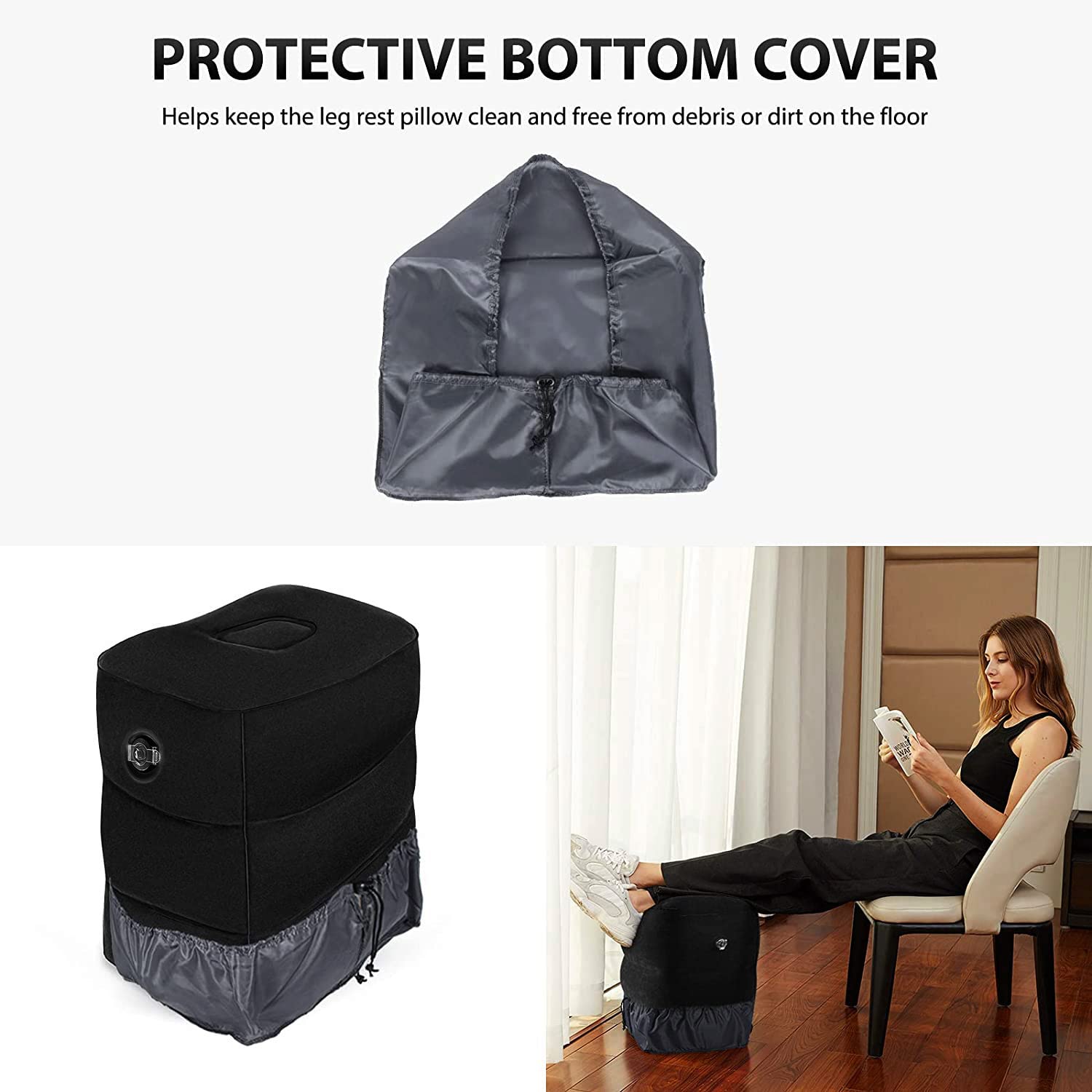 Inflatable Foot Rest Pillow for Travel - Adjustable Height Cushion for Kids & Adults - Airplane, Car, Office & Home Use - Portable Sleep Support for Traveling (Black) - Perfect for Long Flights, Road Trips & Work Comfort