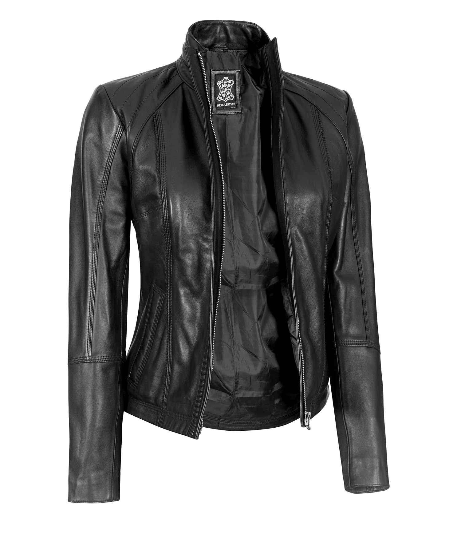 Blingsoul Genuine Leather Jacket for Women - Stylish Cafe Racer Biker Jacket | Premium Faux Leather Outerwear for Motorcycle Riding, Night Out & Casual Wear
