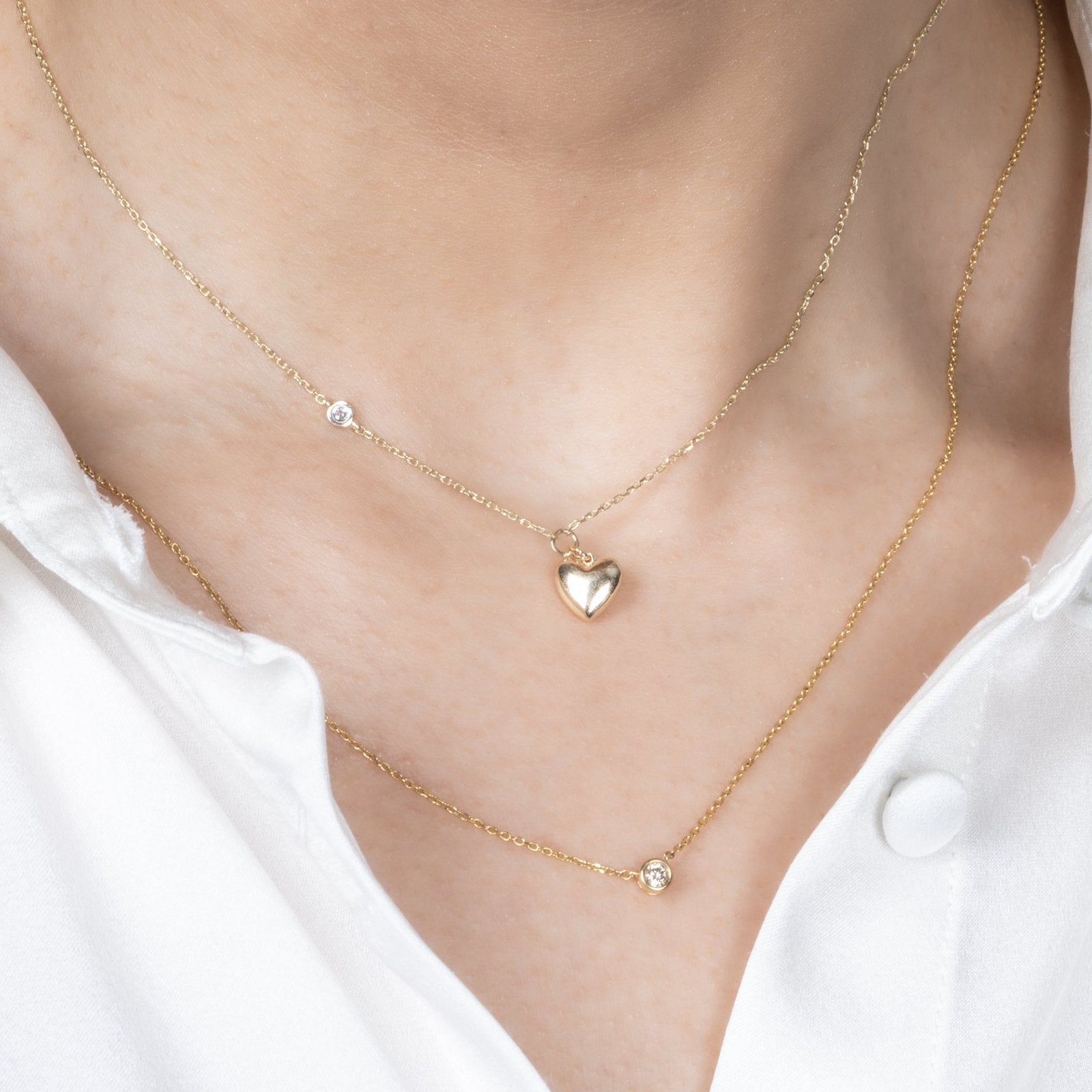 14K Solid Yellow Gold Bubble Heart & Diamond Pendant Necklace - Elegant Jewelry Gift for Women, Perfect for Valentine's Day, Anniversary & Special Occasions
