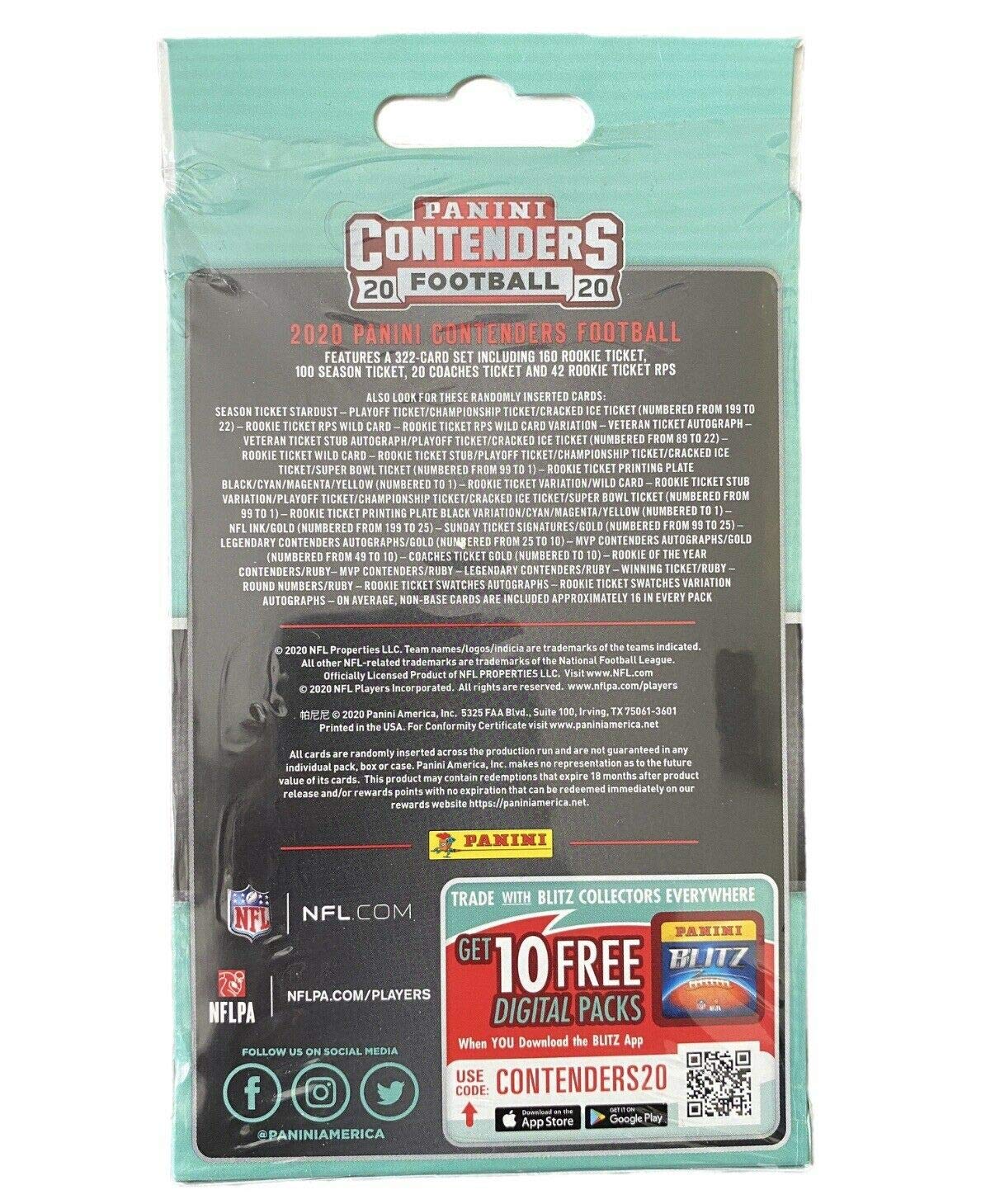 2020 Panini Contenders Football HANGER Box - 30 Trading Cards per Box | Collectible NFL Football Cards for Trading, Investing & Display