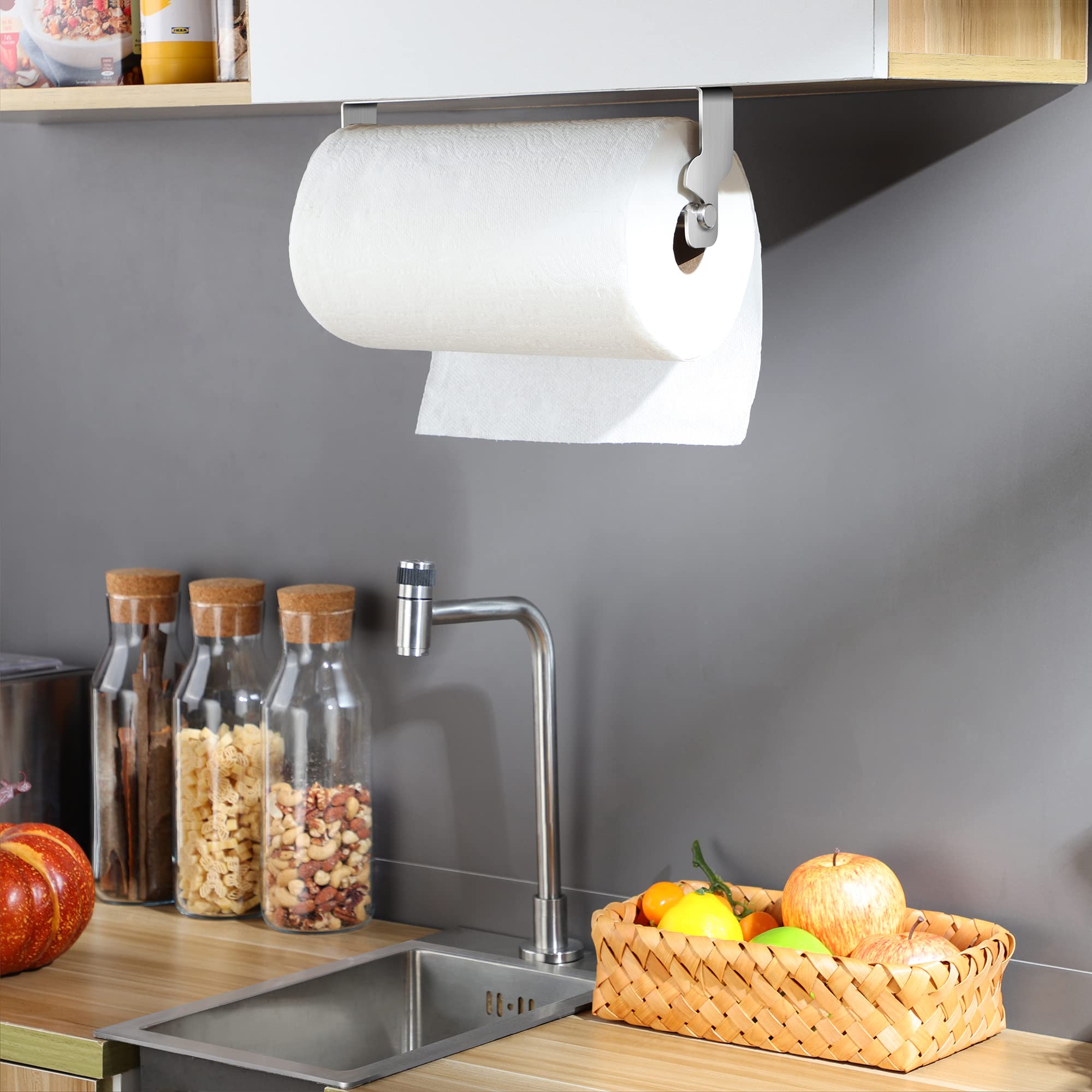 Stainless Steel Self-Adhesive Paper Towel Holder - Under Cabinet or Wall Mount for Kitchen, Bathroom & Office - Heavy Duty ZUNTO Big Roll Towel Dispenser