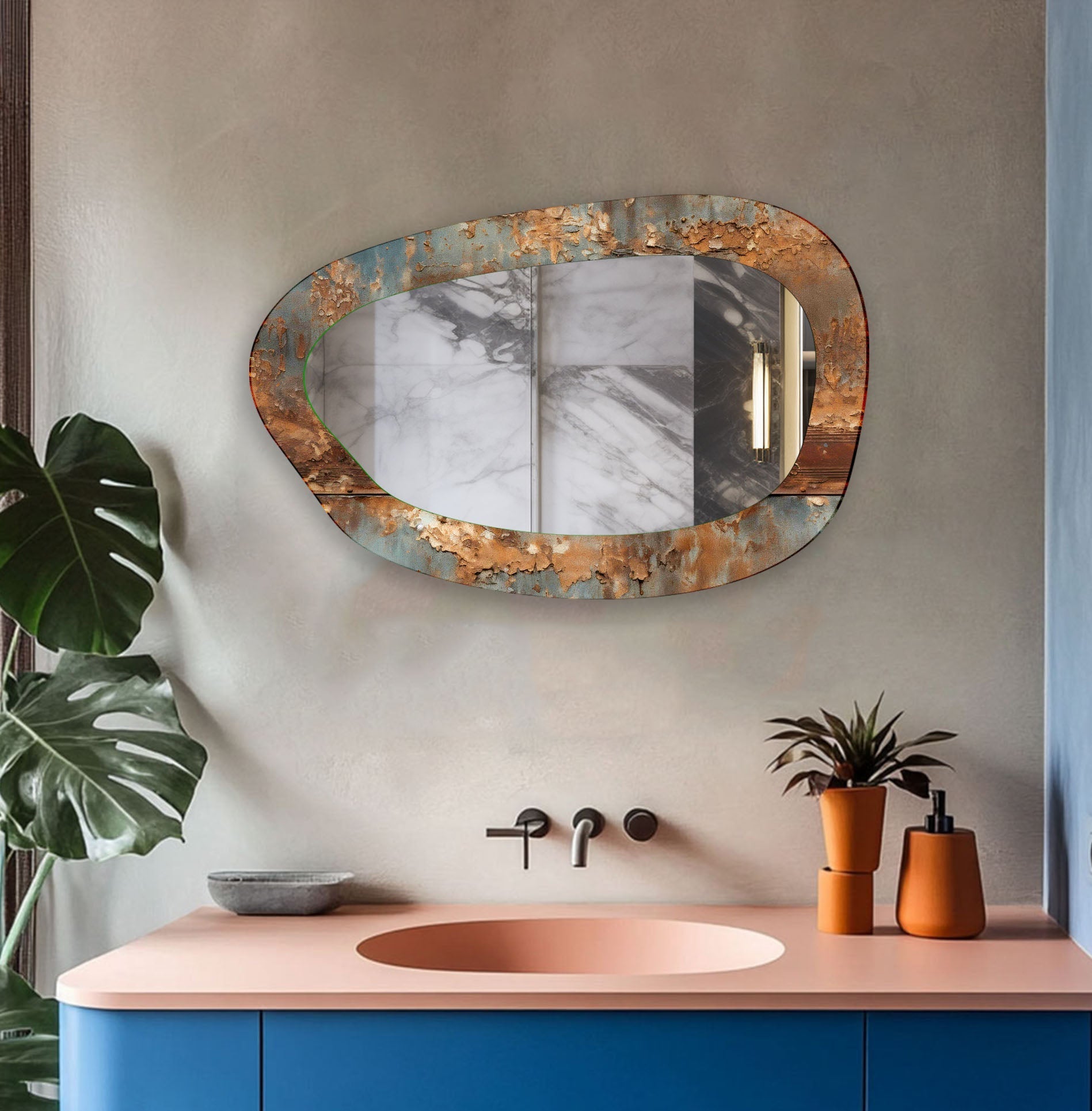 Abstract Decorative Entryway Glass Wall Mirror - Modern Home Decor for Hallway, Living Room & Bedroom - Enhances Space & Adds Elegance to Any Interior