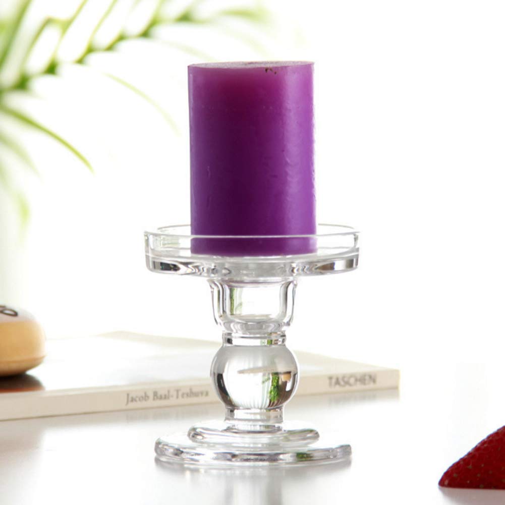 Teensery Clear Glass Candle Holder - 3.5 Inch Tall Pillar Candle Stand for Home Decor, Wedding Centerpiece, Party Table Decorations - Perfect for Dining Tables, Fireplace Mantels & Romantic Ambiance