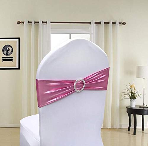 50pcs Metallic Gold Silver Coffee Black Spandex Lycra Chair Sashes - Decorative Chair Bands for Wedding, Party, Banquet & Event Decorations (Pink) - Perfect for Chair Covers, Table Runners & Venue Styling