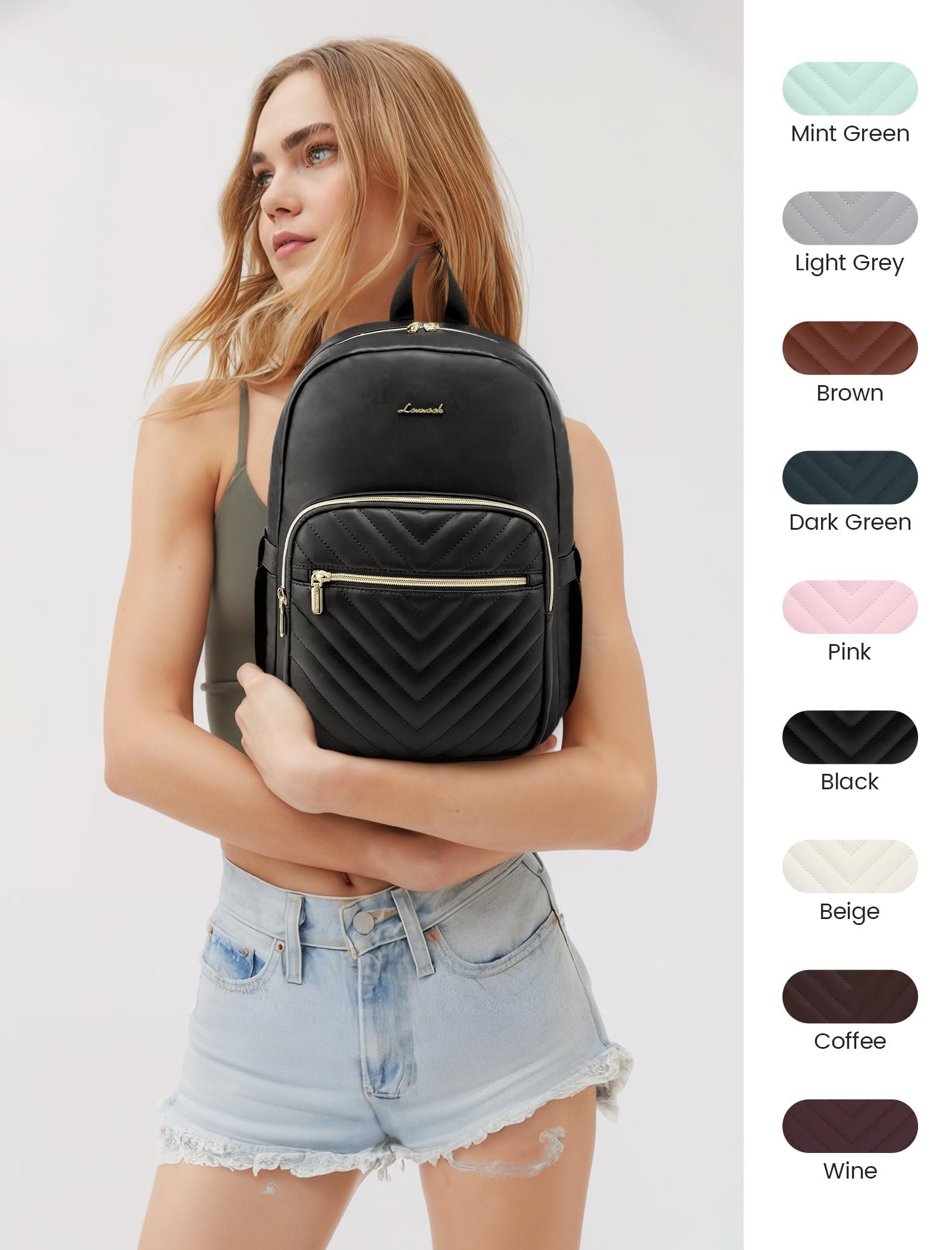 LOVEVOOK Women's Waterproof Mini Backpack Purse - Lightweight Small Backpack Set of 2 (Black) - Perfect for Travel, Work, School & Daily Use