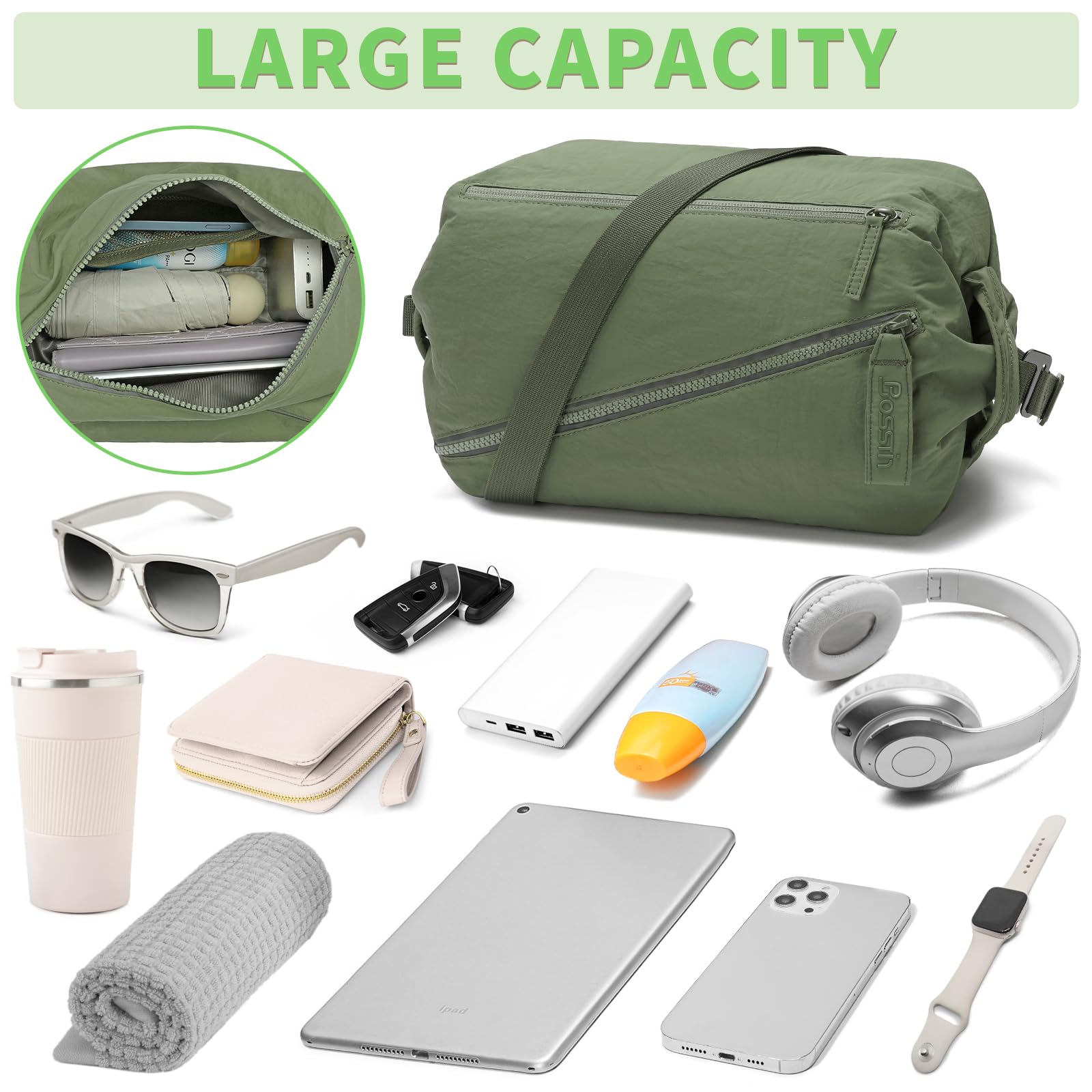 BOSSTIN Small Gym Duffle Bag for Women & Men - Lightweight Crossbody Workout Bag for Fitness, Travel & Sports - Compact 3-in-1 Sports Bag (Army Green) - Perfect for Gym, Workouts, Yoga & Weekend Getaways