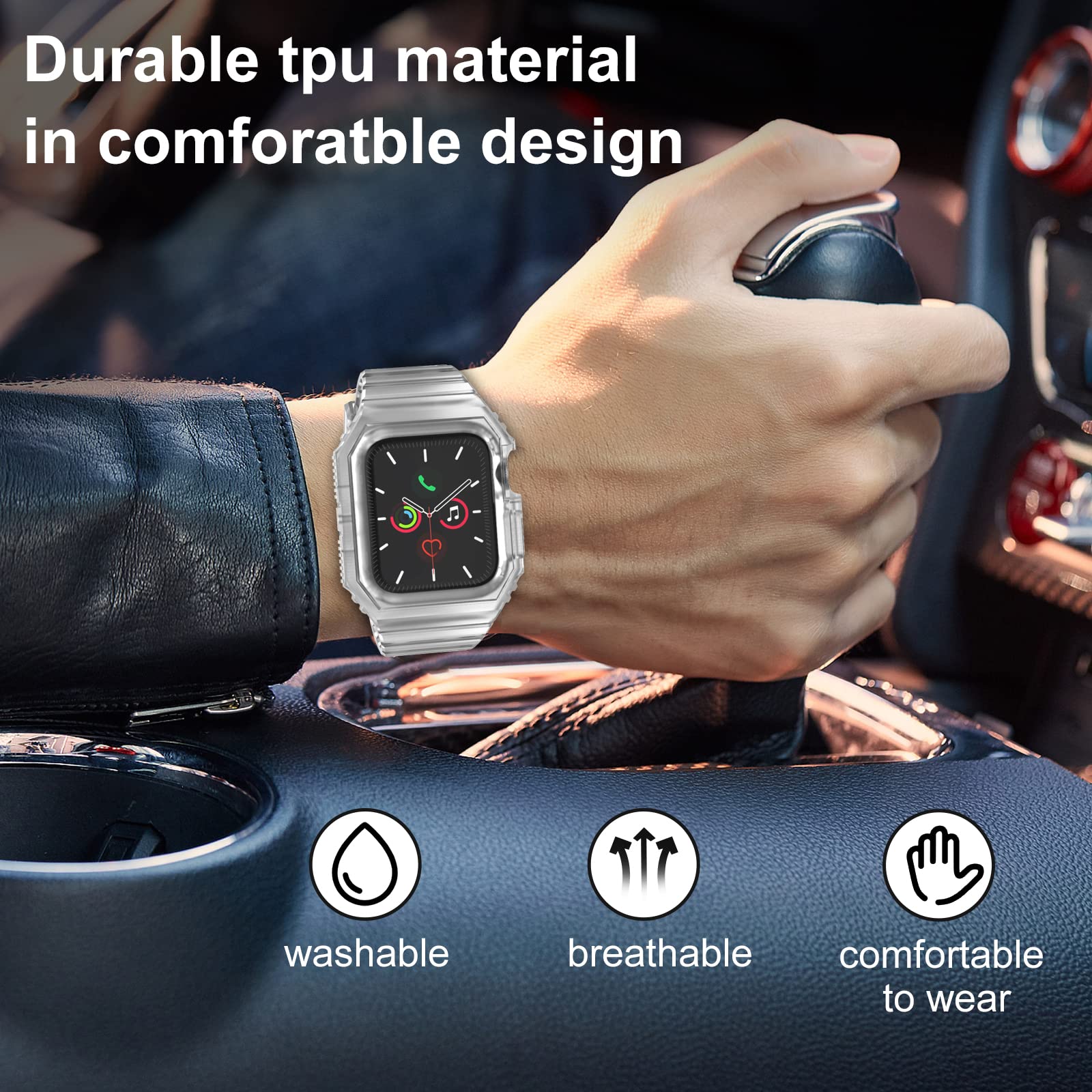 Durable Apple Watch Bands Compatible with Series 7/6/5/4/SE/3/2/1 (38mm 40mm 42mm 44mm) - Rugged TPU Sport Strap with Protective Bumper Case for Men & Women - Perfect for Workouts, Running & Outdoor Activities