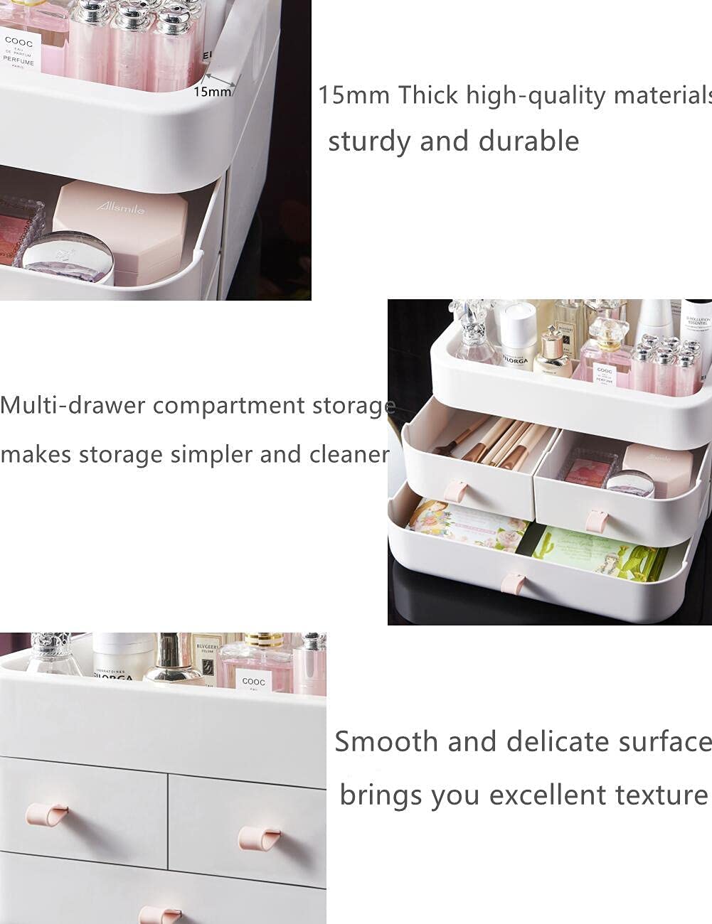 Bingobang Acrylic Makeup Organizer with Drawers - Large Cosmetic Storage for Skincare, Perfume, Jewelry & Brushes - Vanity Desk, Dresser, Bedroom, Office & Bathroom Organization (White) - Perfect for Daily Beauty Routine & Clutter-Free Space