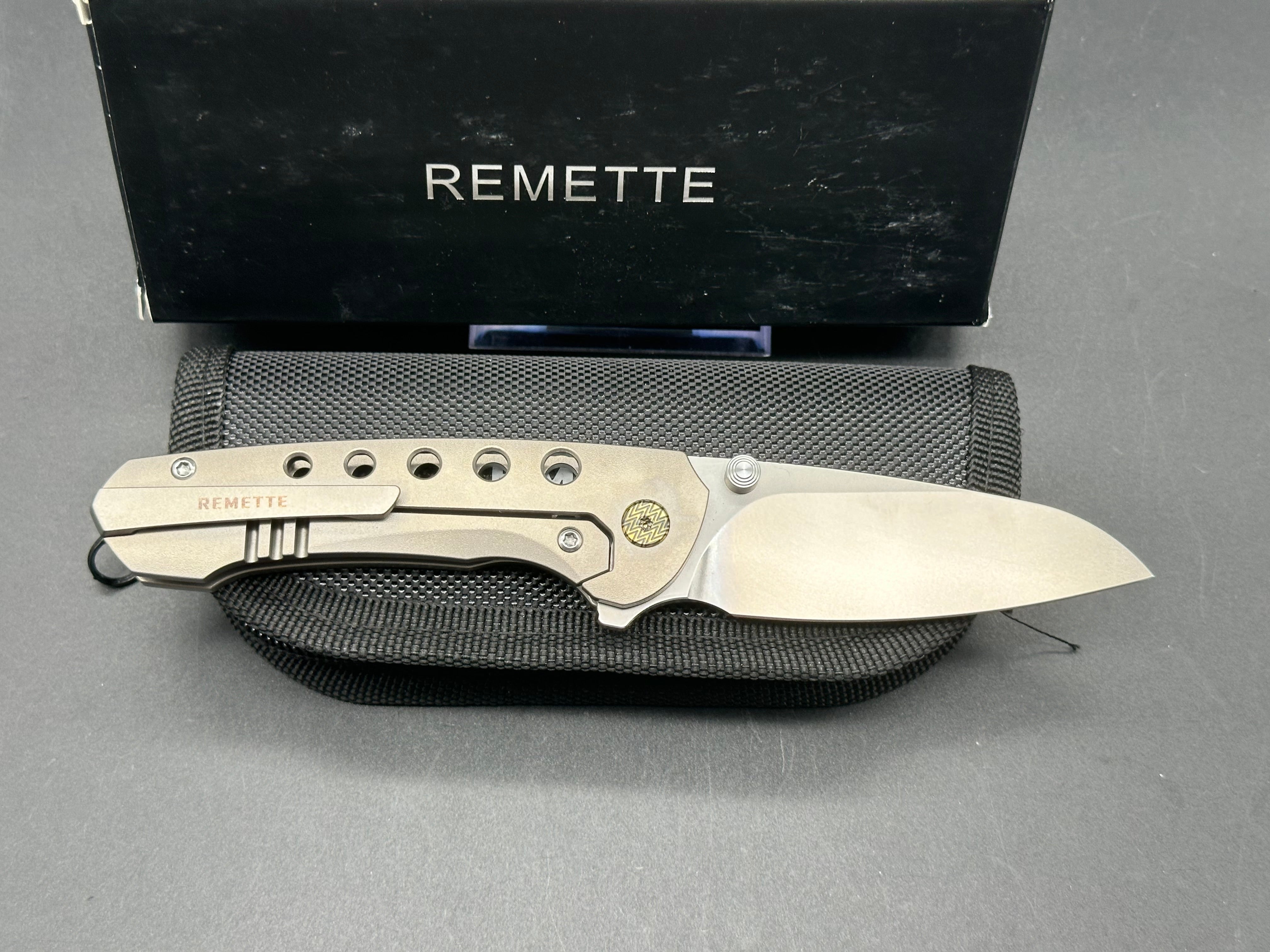 REMETTE BEE Pocket Knife - Orange Peel Titanium Handle with M390 Blade Steel & Titanium Toothpick | EDC Folding Knife for Camping, Hiking & Outdoor Survival