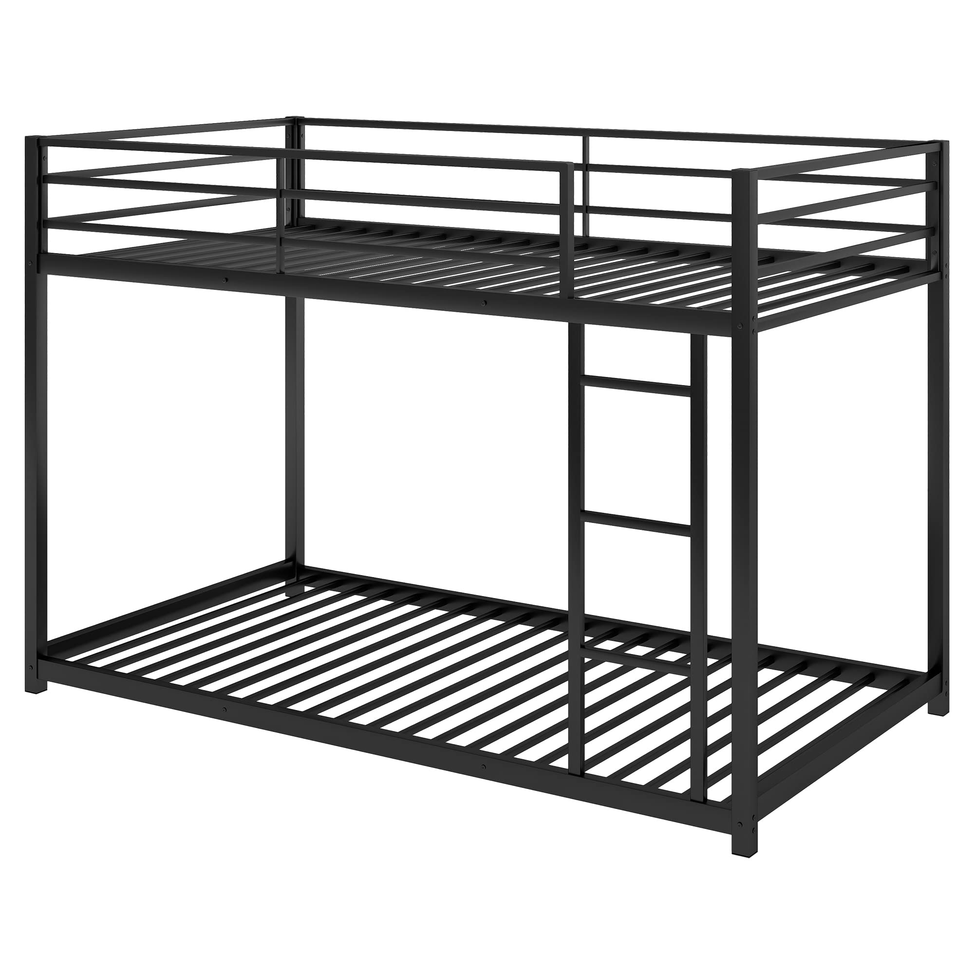 Sturdy Metal Twin Over Twin Bunk Bed Frame with Safety Guard Rails & Ladder - Heavy Duty Bunk Bed for Kids, Teens & Adults - No Box Spring Needed (Black) - Perfect for Small Spaces, Dorms, Guest Rooms & Kids' Bedrooms