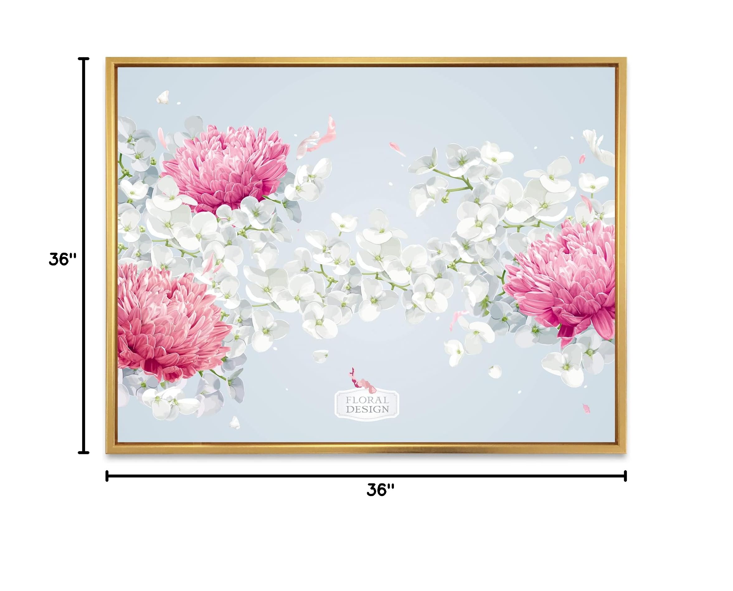 DesignQ Chrysanthemums and Apple Blossom Floral Canvas Wall Art Print - Traditional Framed Home Decor for Living Room, Bedroom & Office