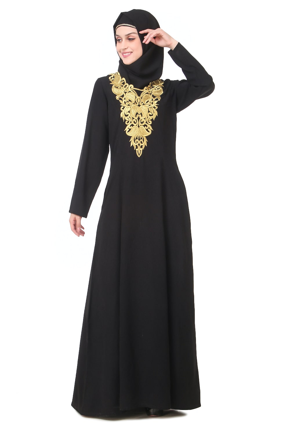 Elegant Gold Embroidered Abaya Dress for Women - Perfect for Weddings, Parties & Special Occasions