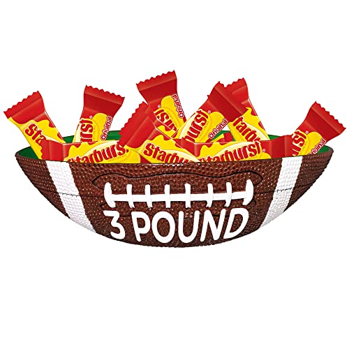Football-Shaped Serving Bowl with 3lbs Assorted Fruit Candy - Perfect for Sports Parties, Game Day Snacks & Fun Events - Bulk Individually Wrapped Sweets for Candy Buffets, Birthday Celebrations & Tailgating