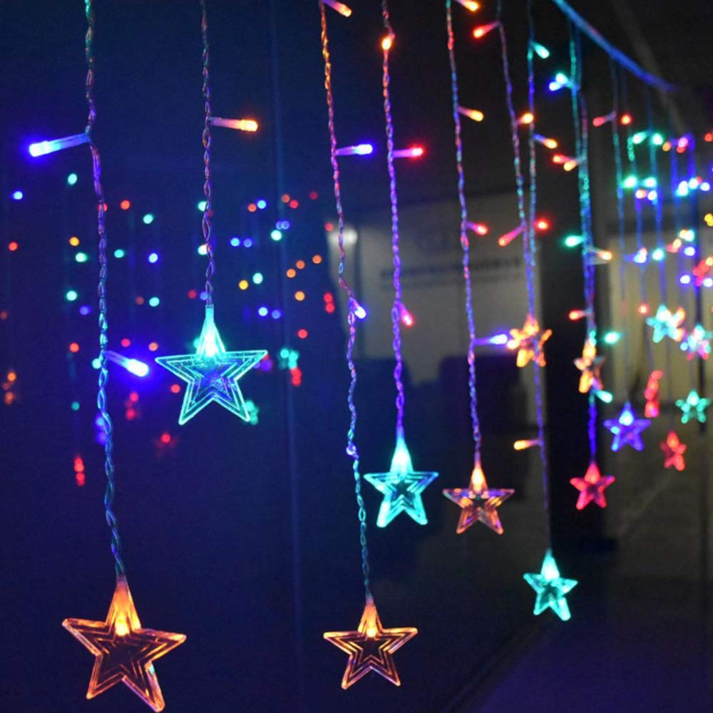 XUNATA 8.2ft LED Starry Fairy Lights - 12 Stars 138 LEDs Curtain String Lights for Wedding Decor, Bedroom, Christmas Party, Garden & Patio | Indoor Outdoor Waterproof Star Lights for Bed Canopy, Balcony & Backyard (Multi-Color)