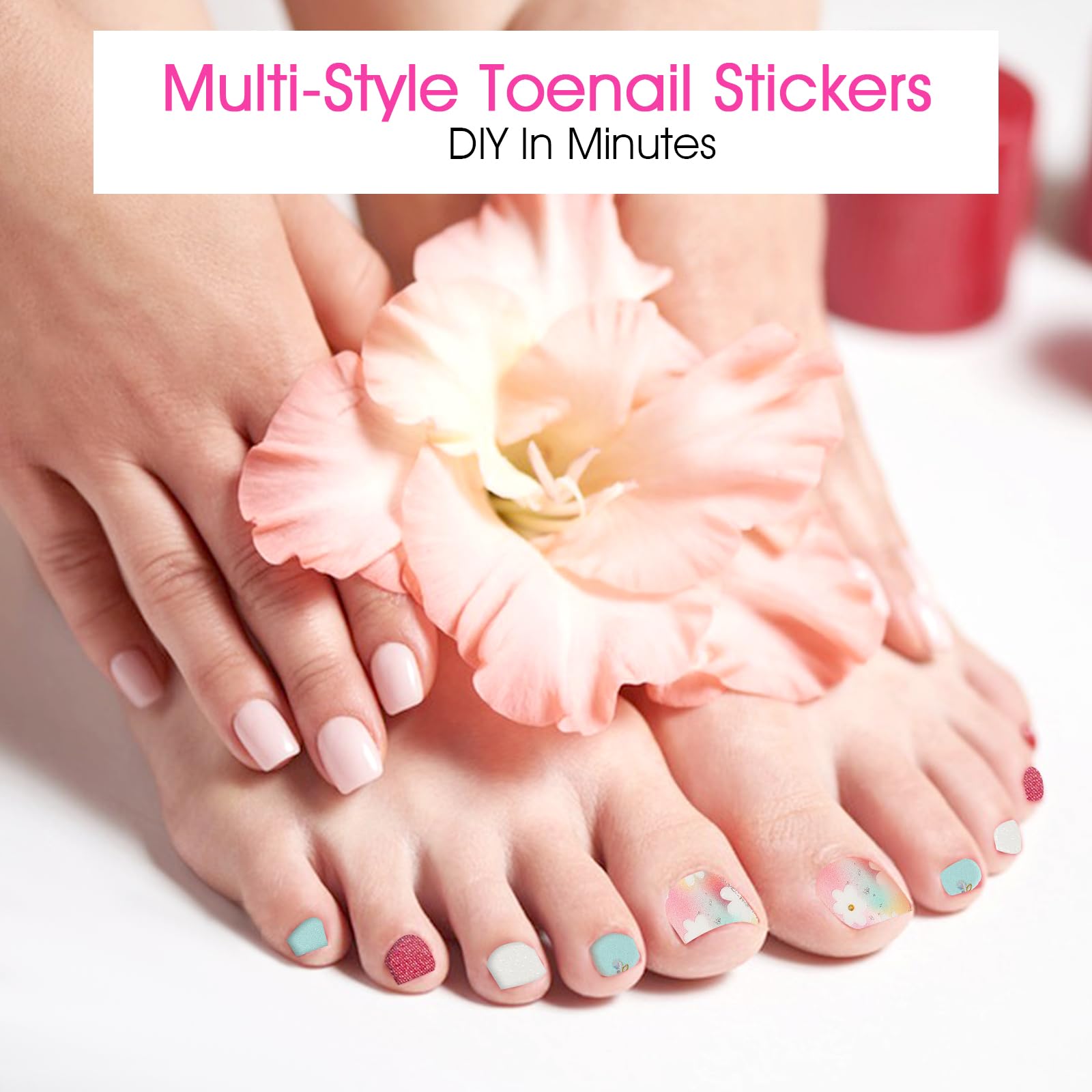 440PCS Toe Nail Stickers - 20 Sheets Full Nail Wraps with Multicolor Gel Polish Patterns | DIY Nail Art Kit for Women & Girls | Perfect for Parties, Weddings & Home Manicures
