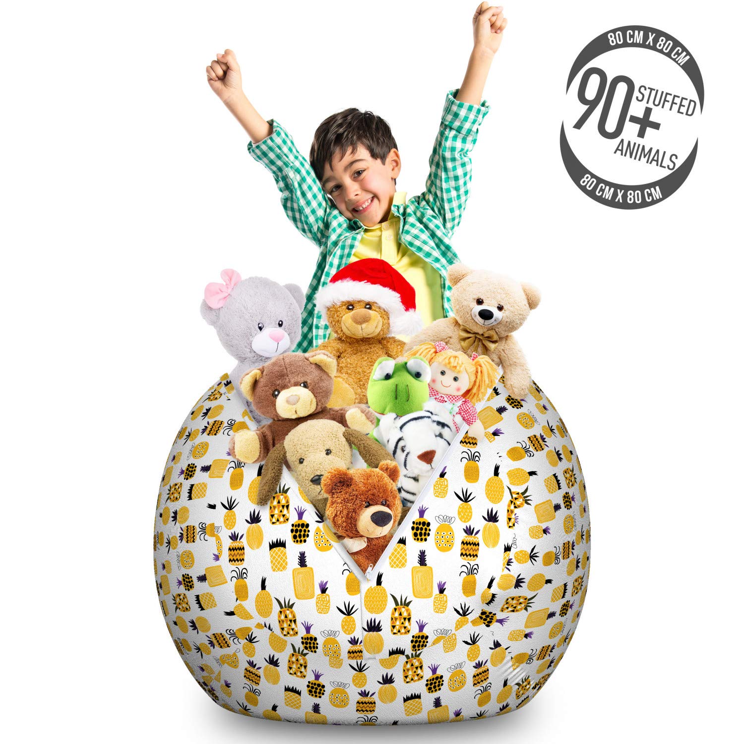 Ambesonne Yellow Storage Toy Bag Chair - Large Washable Stuffed Animal Organizer with Summertime Pineapple Beach Fruit Doodle Pattern | Kids Room Decor, Playroom Storage, Beach Chair for Toddlers