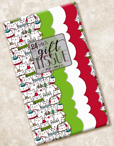 Festive Holiday Cats Scalloped Tissue Paper - Decorative Gift Wrapping, Party Decorations & Craft Projects for Christmas, Birthdays & Special Occasions