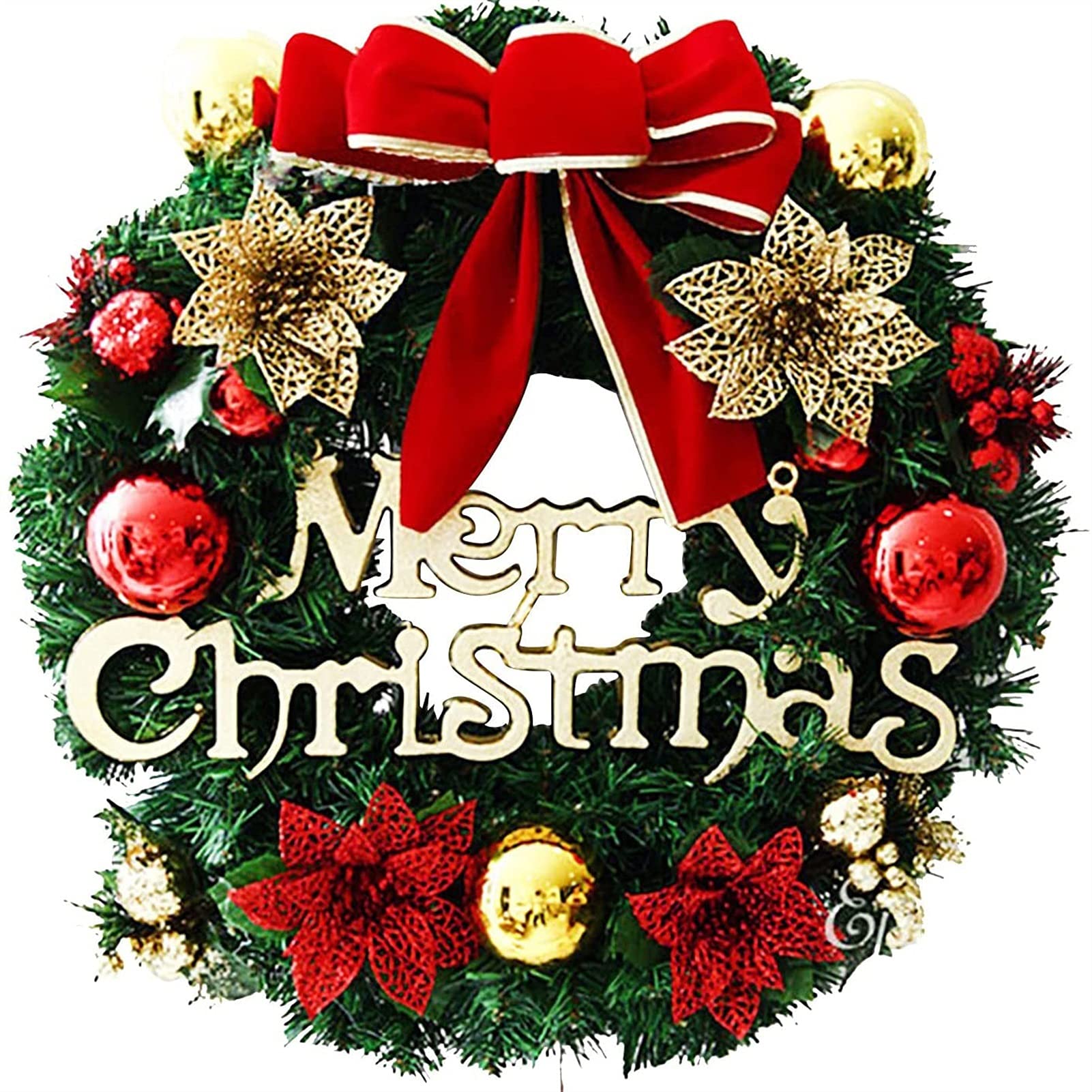 30cm Christmas Wreath with Red Bow and Gold Bells - Artificial Pine Garland for Winter Holiday Decor - Perfect for Front Door, Wall, and Party Decoration | Festive Home & Office Decor