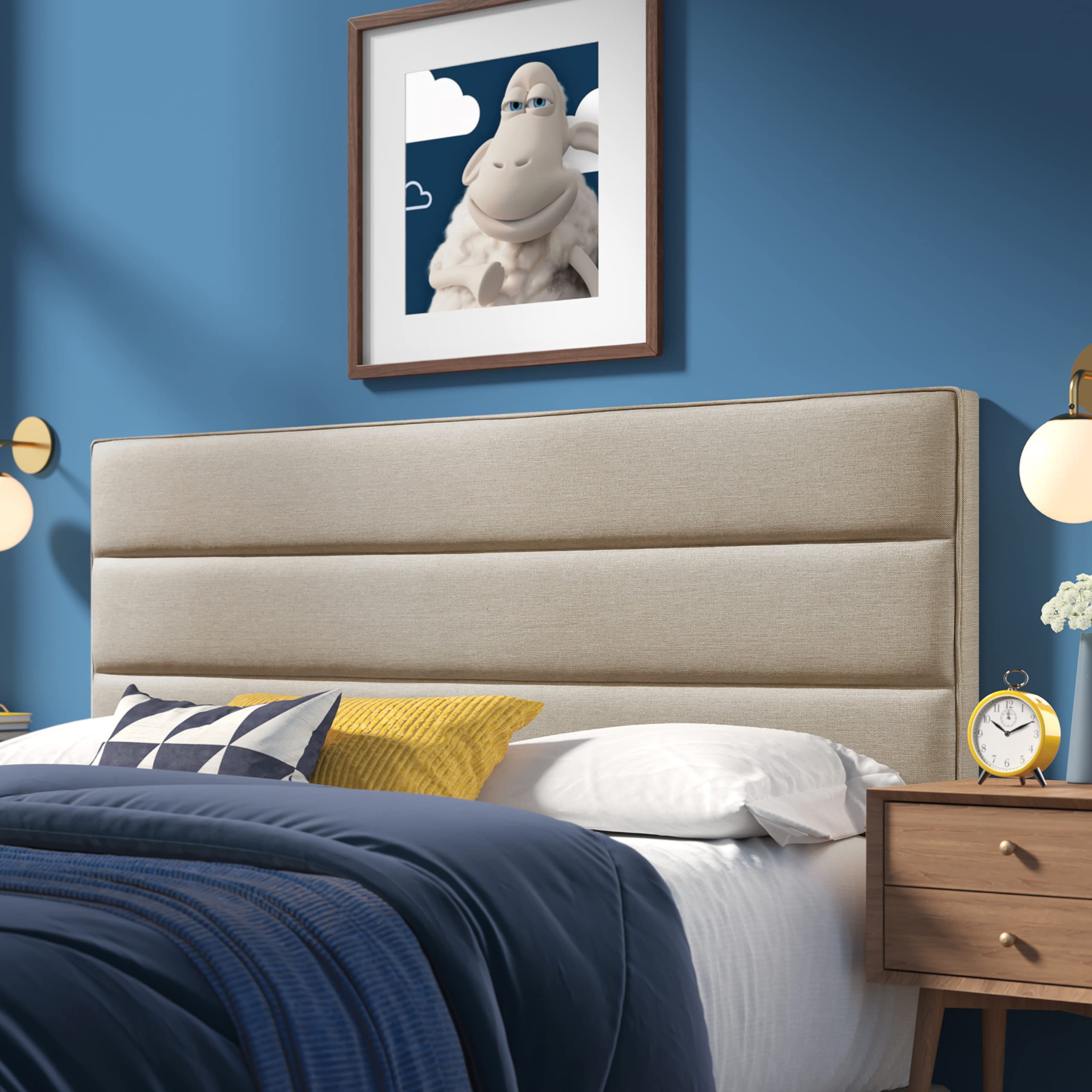 Serta Palisades Collection King Size Upholstered Padded Headboard - Modern Tufted Design with Soft Linen-Textured Fabric in Beige | Perfect for Master Bedroom, Guest Room & Home Decor