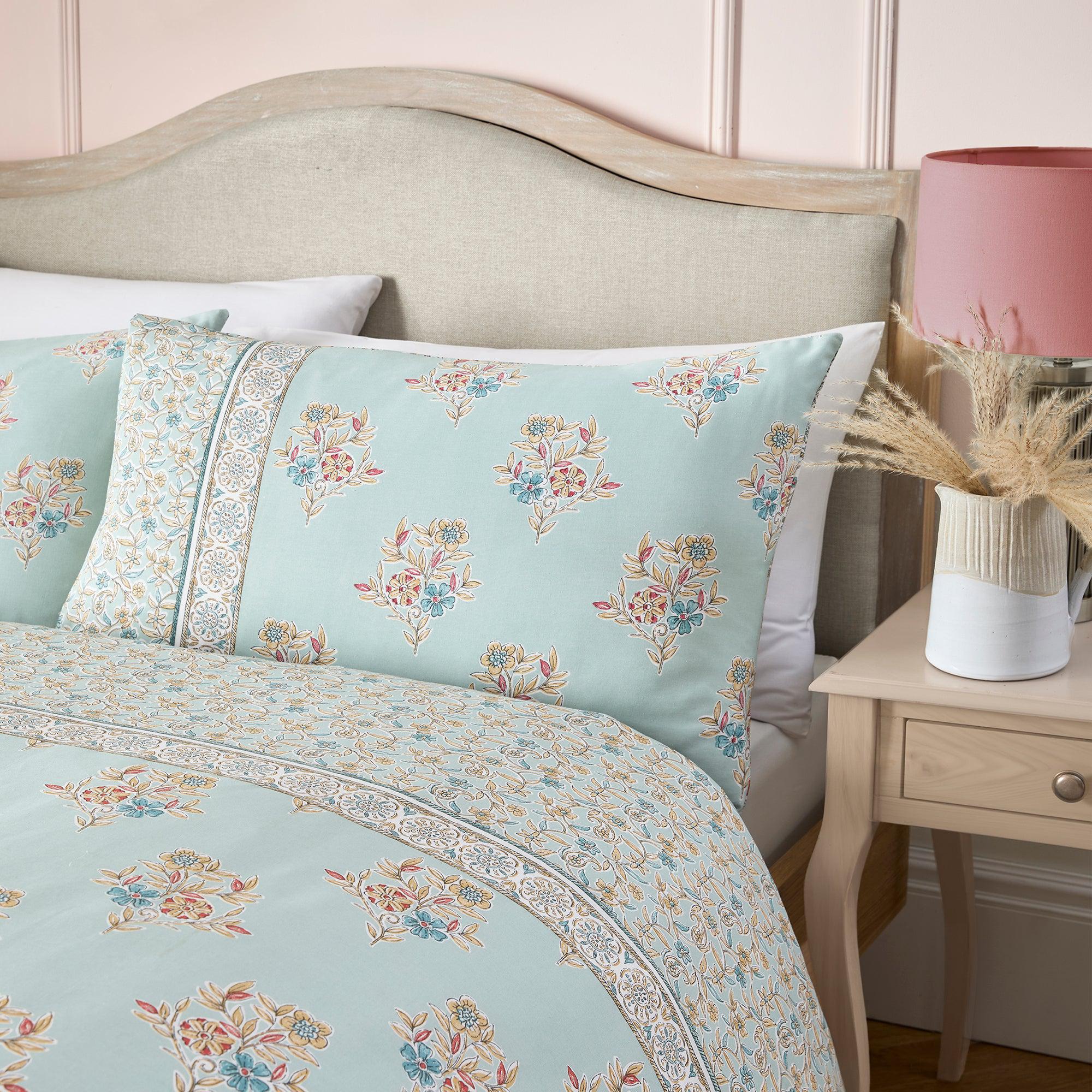 Dreams & Drapes Lorena Patchwork Duvet Cover Set - Duck Egg Blue Bohemian Style Bedding - Perfect for Master Bedroom, Guest Room & Boho Chic Home Decor