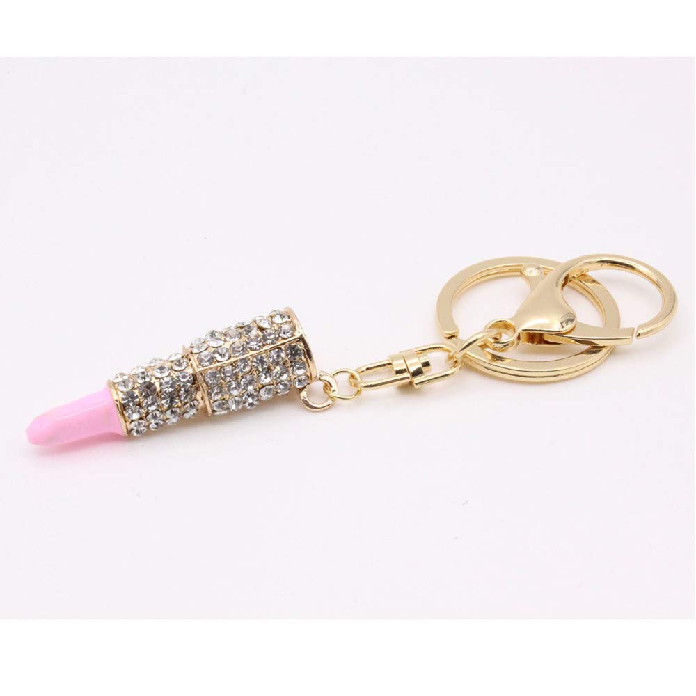 Crystal Rhinestone Keychain Keyring - Lipstick Makeup Holder for Car, Purse & Bag Accessories (Size D) | Perfect Gift for Women, Fashion Jewelry Organizer for Keys & Coins