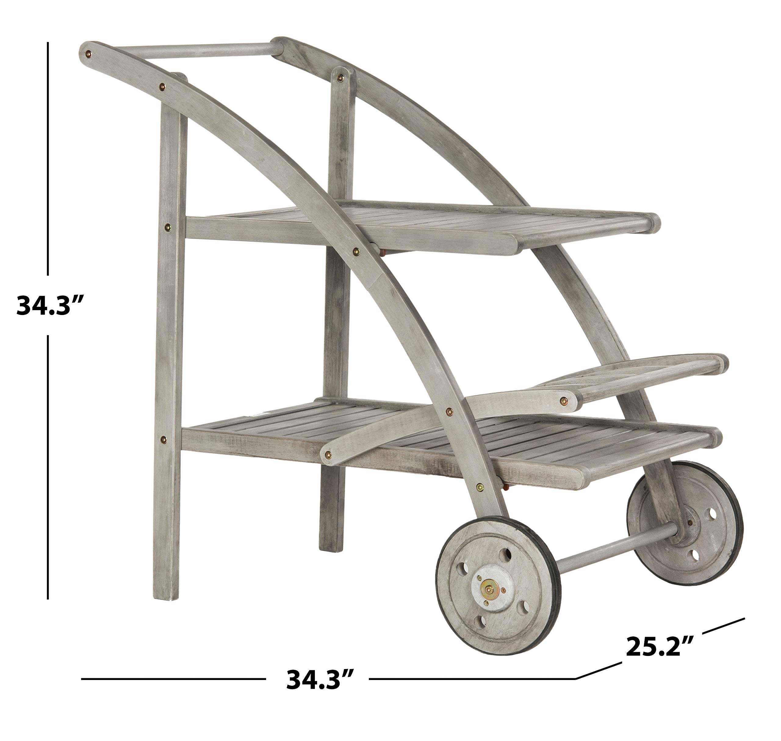 SAFAVIEH Outdoor Collection Lodi Tea Cart - Grey Wash Finish | Rustic Wooden Serving Cart with Wheels | Perfect for Patio, Garden & Indoor Decor