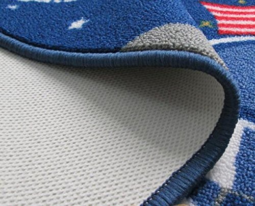 Blue Solar System Kids Area Rug - Educational Learning Carpet for Playroom & Nursery - 79