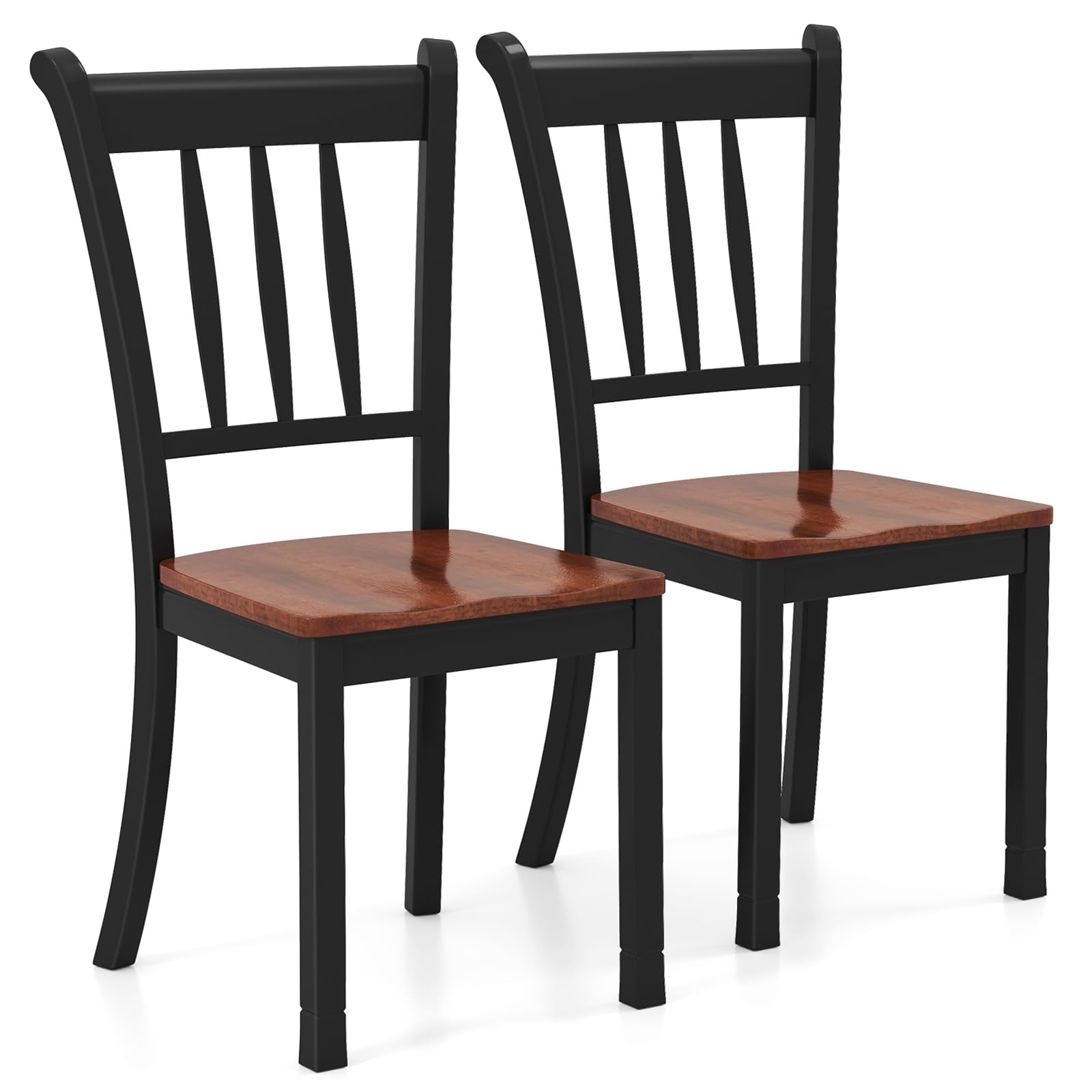 Solid Wood Dining Chairs Set of 2 - Modern Farmhouse Kitchen Chairs with Curved Slat Back, Sturdy Wooden Dining Room Chairs for Kitchen & Breakfast Nook (Black) - Perfect for Small Spaces & Cozy Dining Areas