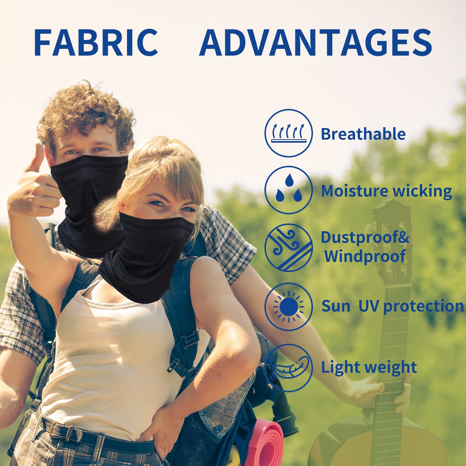 SHEVERCH 6 Pack Neck Gaiter Face Mask - Sun Protection, Windproof & Dustproof Bandana Scarf for Outdoor Activities, Cycling, Hiking, Running and Sports