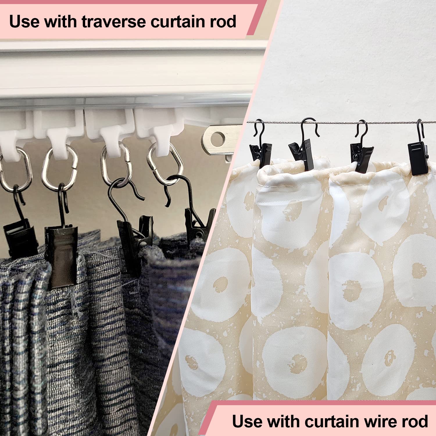 Coideal Small Curtain Clips for Hanging - 60 Pack Black Outdoor Light Clips Hooks for Christmas String Lights, Patio Awning, Drape Track - Rustproof Metal Hangers for Outdoor Decor & Holiday Lighting