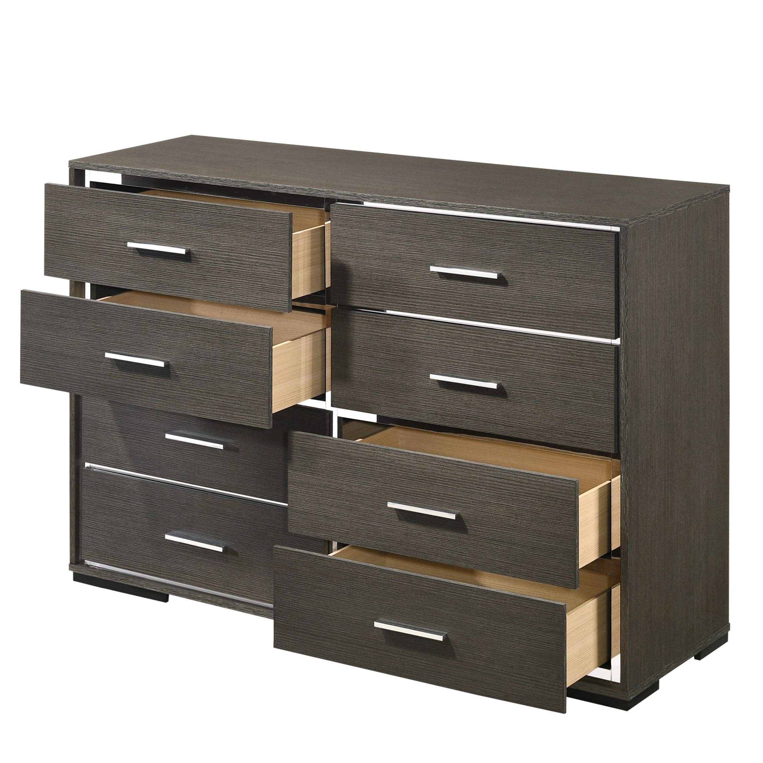 Benjara 8-Drawer Wooden Dresser with Mirror Trim Accents - Gray Finish, Modern Bedroom Storage Furniture for Clothes, Jewelry & Accessories | Perfect for Master Bedroom, Guest Room or Dorm Organization